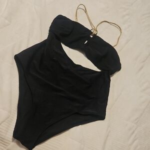 aerie Black One-Piece Swimsuit with Gold Straps